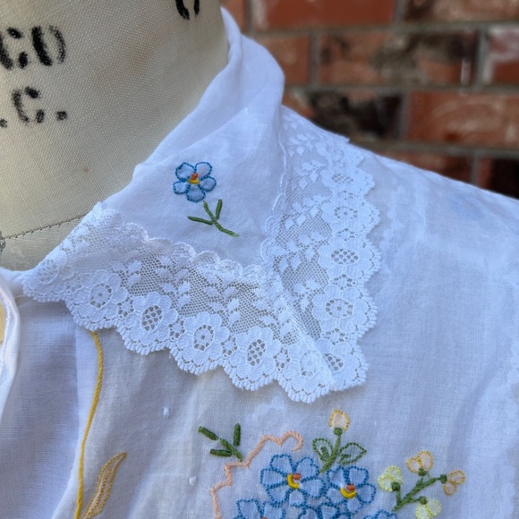 Vintage Bert Yelin for Neiman Marcus white cotton embroidered nightgown robe set - Picture 8 of 11